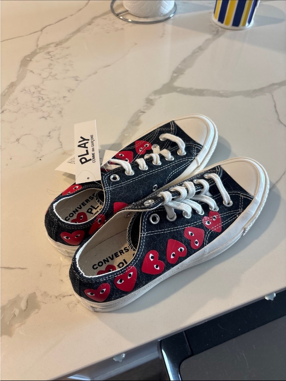Converse PLAY Black Canvas Sneakers with Red Heart Motif